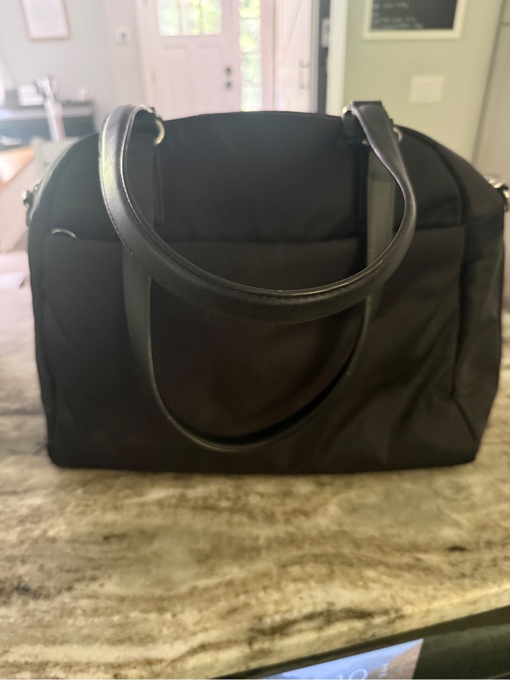 Lo & Sons Black Travel Tote Bag with Leather Straps - Picture 2 of 5